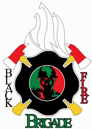 A black fire logo with an image of a person in the center.