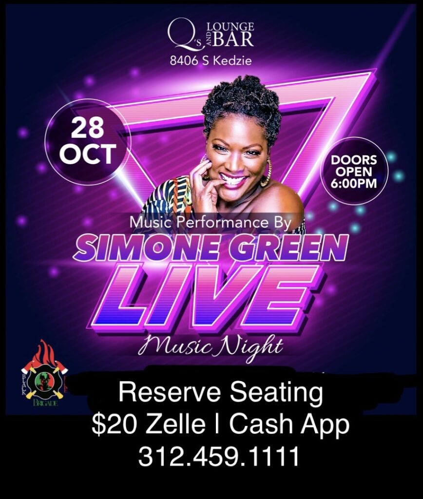 A poster for the simone green live music night.
