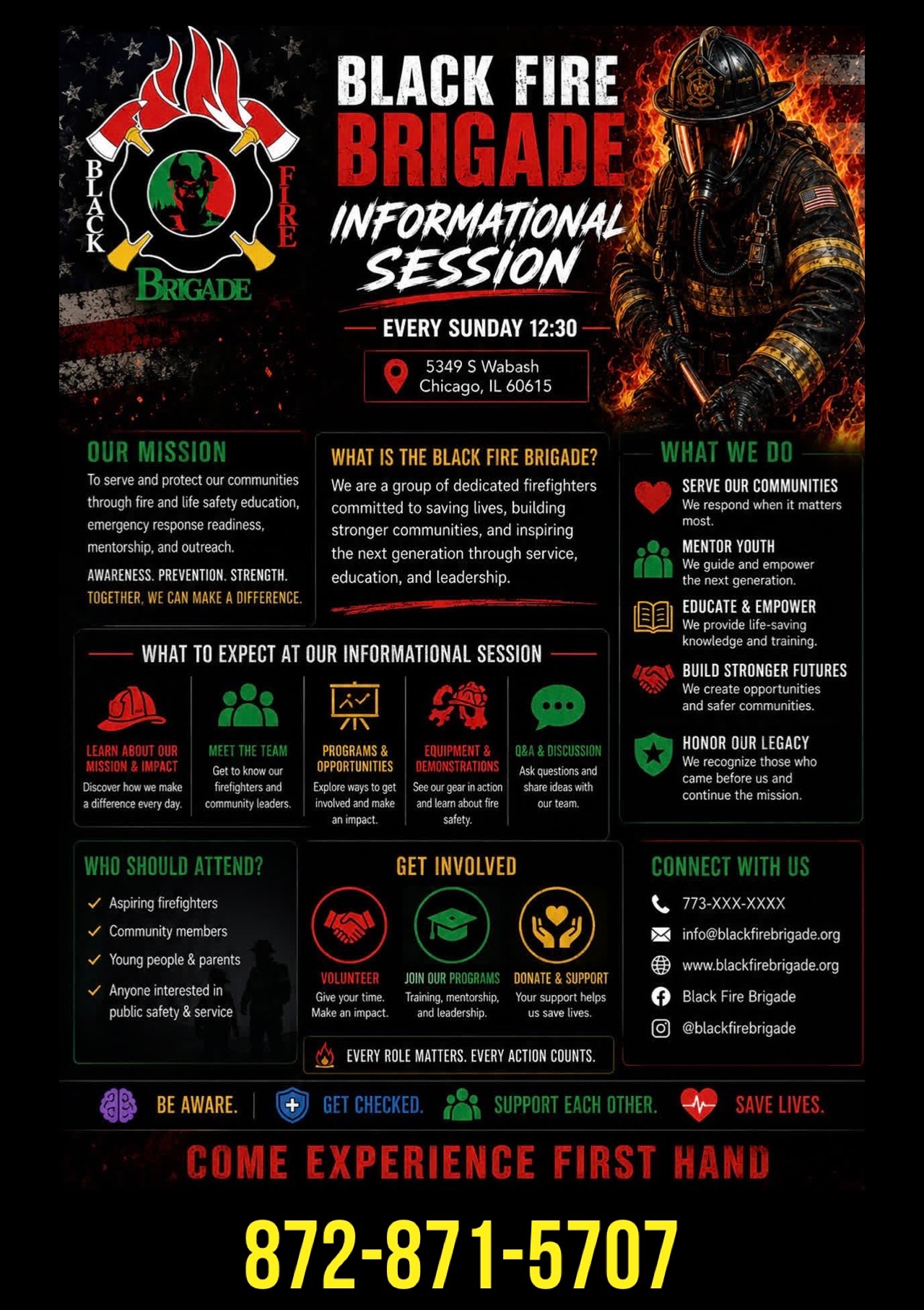 Black Fire Brigade informational session flyer.